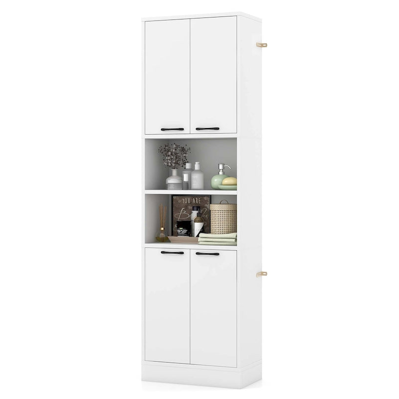 Meuble Colonne de Rangement WC Costway H 190 cm avec 4 Portes et 2 Compartiments Ouverts - Voir Détails