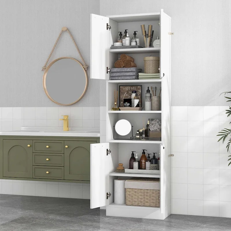 Meuble Colonne de Rangement WC Costway H 190 cm avec 4 Portes et 2 Compartiments Ouverts - Voir Détails