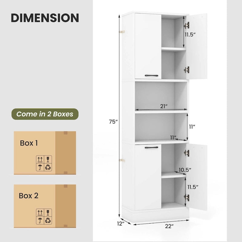 Meuble Colonne de Rangement WC Costway H 190 cm avec 4 Portes et 2 Compartiments Ouverts - Voir Détails