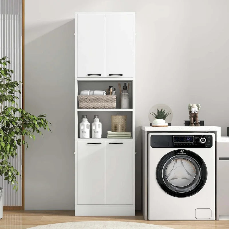 Meuble Colonne de Rangement WC Costway H 190 cm avec 4 Portes et 2 Compartiments Ouverts - Voir Détails