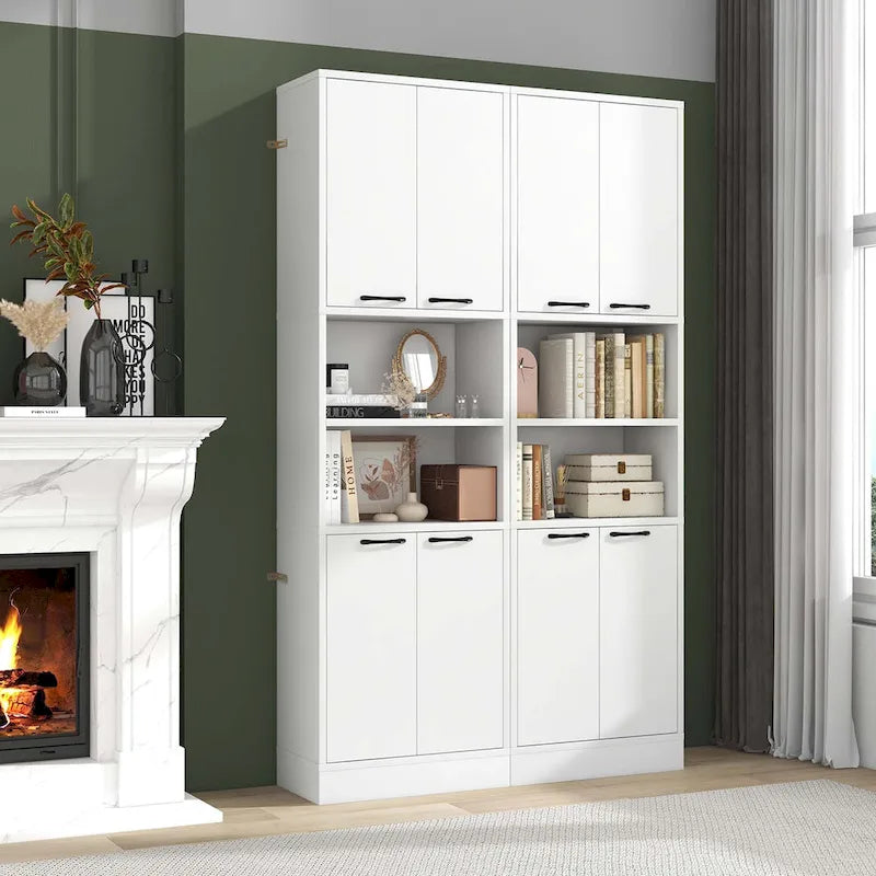 Meuble Colonne de Rangement WC Costway H 190 cm avec 4 Portes et 2 Compartiments Ouverts - Voir Détails