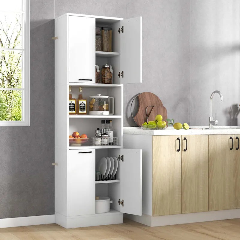 Meuble Colonne de Rangement WC Costway H 190 cm avec 4 Portes et 2 Compartiments Ouverts - Voir Détails