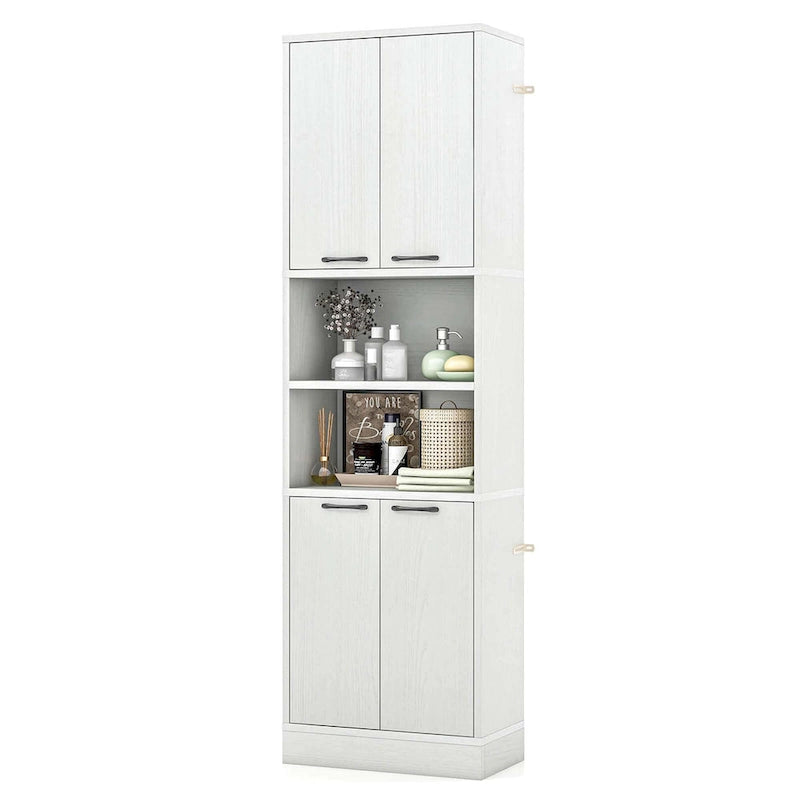 Meuble Colonne de Rangement WC Costway H 190 cm avec 4 Portes et 2 Compartiments Ouverts - Voir Détails