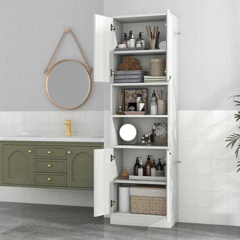 Meuble Colonne de Rangement WC Costway H 190 cm avec 4 Portes et 2 Compartiments Ouverts - Voir Détails