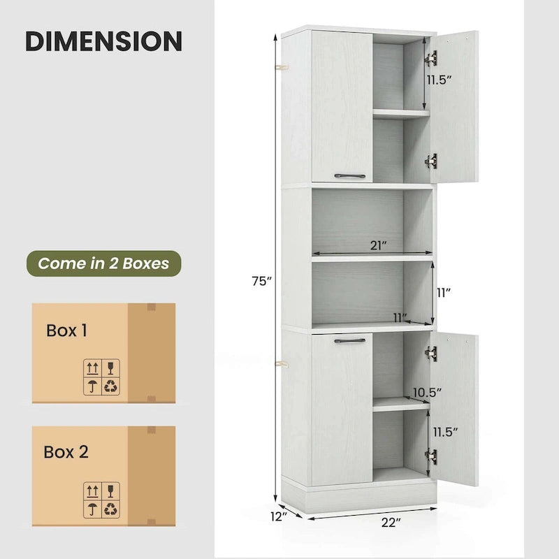 Meuble Colonne de Rangement WC Costway H 190 cm avec 4 Portes et 2 Compartiments Ouverts - Voir Détails