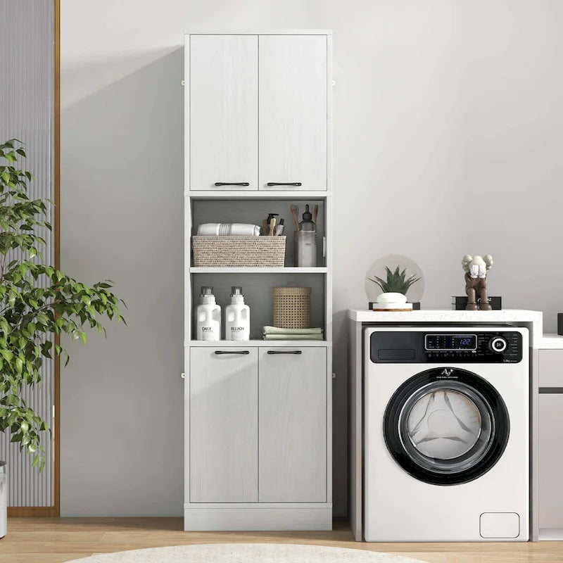 Meuble Colonne de Rangement WC Costway H 190 cm avec 4 Portes et 2 Compartiments Ouverts - Voir Détails