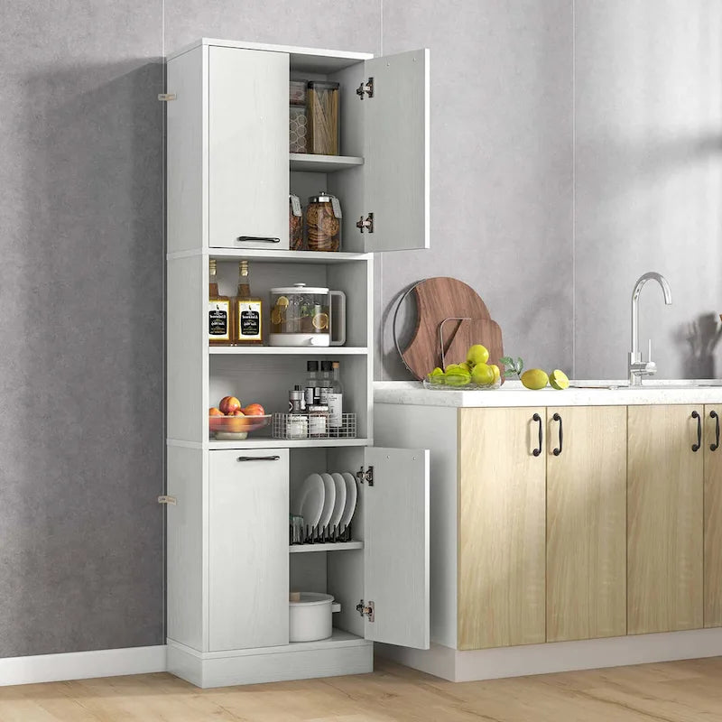 Meuble Colonne de Rangement WC Costway H 190 cm avec 4 Portes et 2 Compartiments Ouverts - Voir Détails