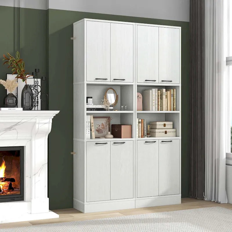 Meuble Colonne de Rangement WC Costway H 190 cm avec 4 Portes et 2 Compartiments Ouverts - Voir Détails
