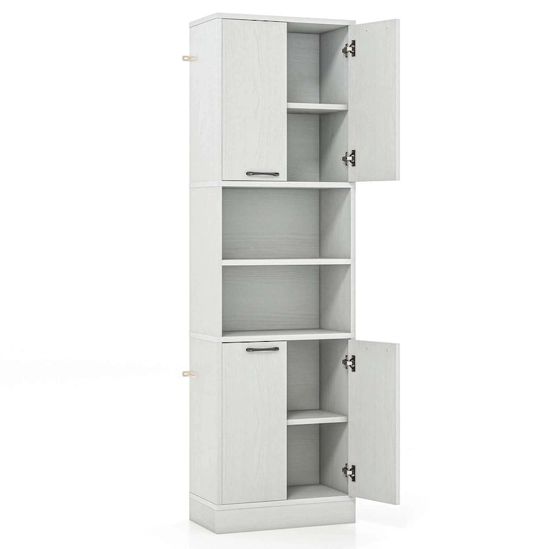 Meuble Colonne de Rangement WC Costway H 190 cm avec 4 Portes et 2 Compartiments Ouverts - Voir Détails