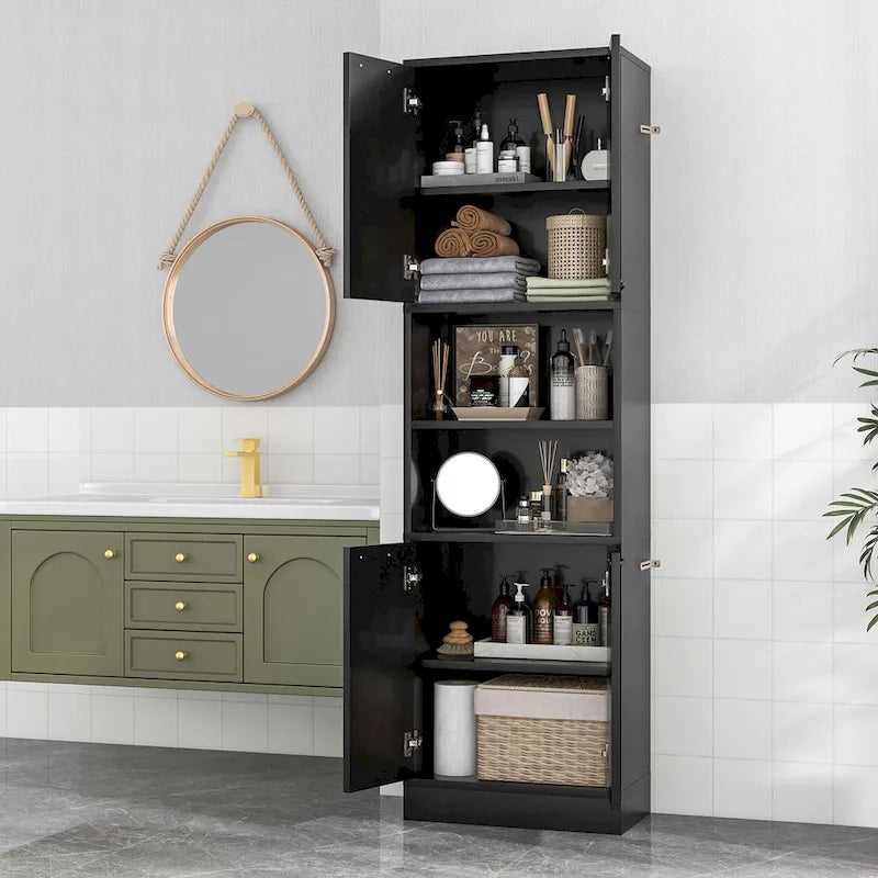 Meuble Colonne de Rangement WC Costway H 190 cm avec 4 Portes et 2 Compartiments Ouverts - Voir Détails