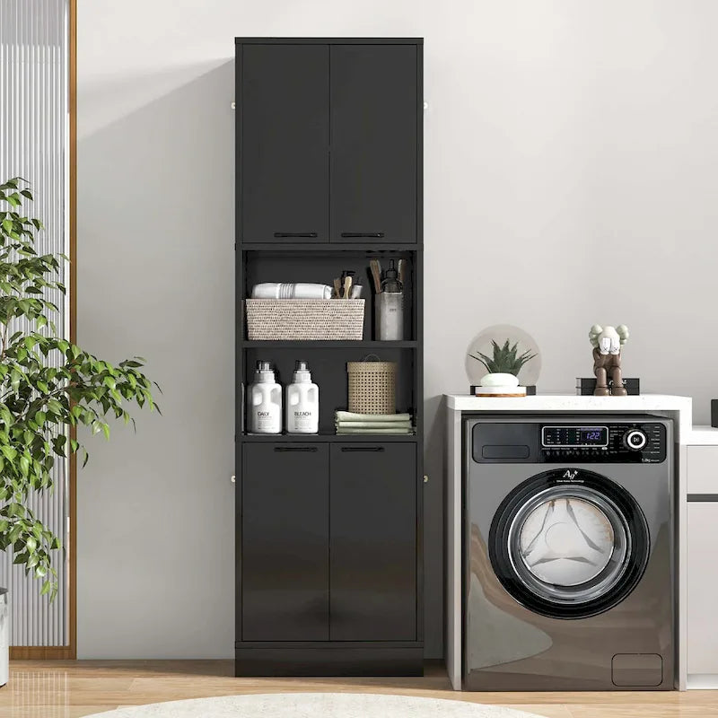 Meuble Colonne de Rangement WC Costway H 190 cm avec 4 Portes et 2 Compartiments Ouverts - Voir Détails