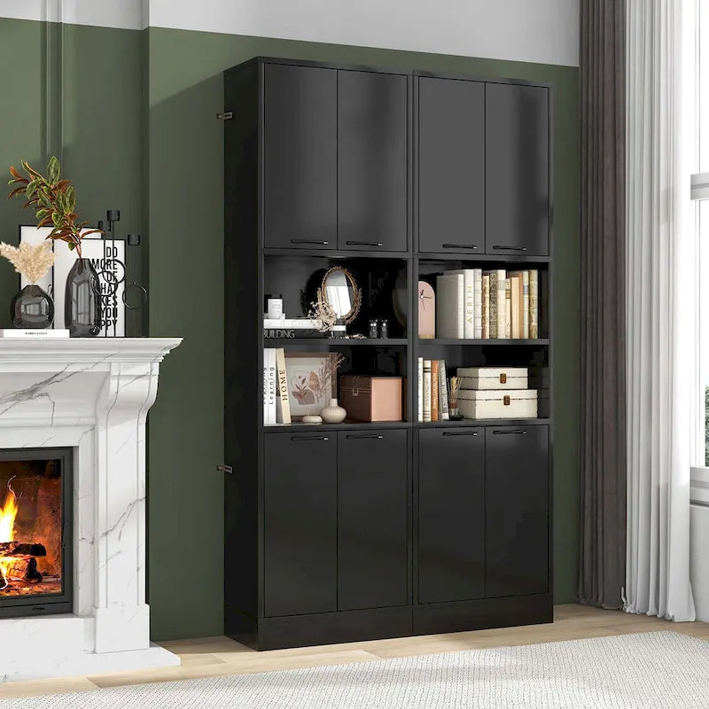 Meuble Colonne de Rangement WC Costway H 190 cm avec 4 Portes et 2 Compartiments Ouverts - Voir Détails