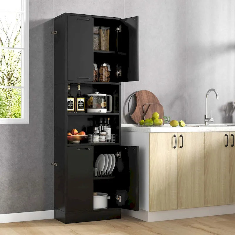Meuble Colonne de Rangement WC Costway H 190 cm avec 4 Portes et 2 Compartiments Ouverts - Voir Détails