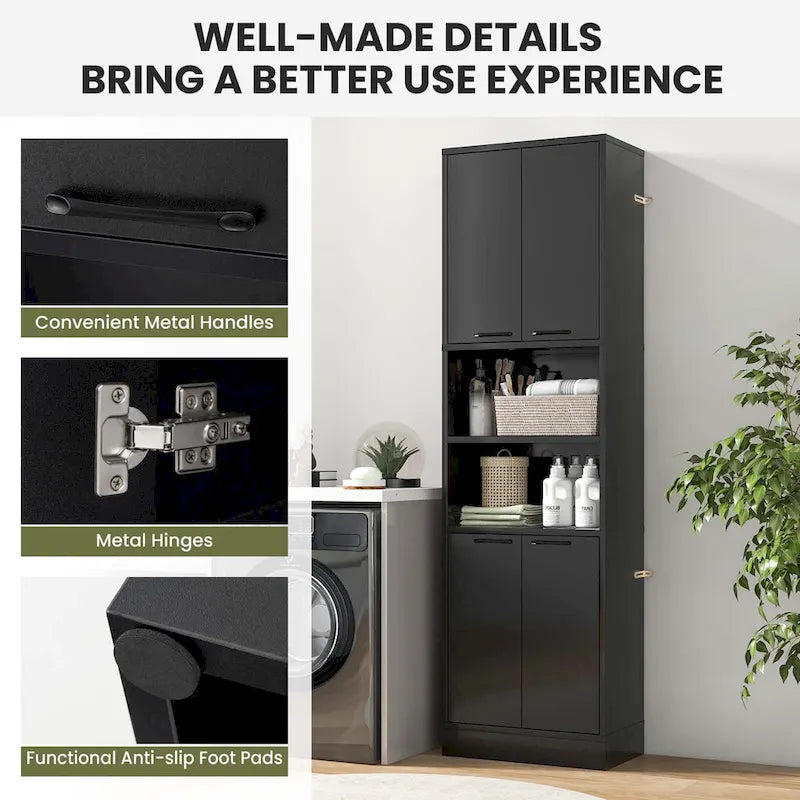 Meuble Colonne de Rangement WC Costway H 190 cm avec 4 Portes et 2 Compartiments Ouverts - Voir Détails