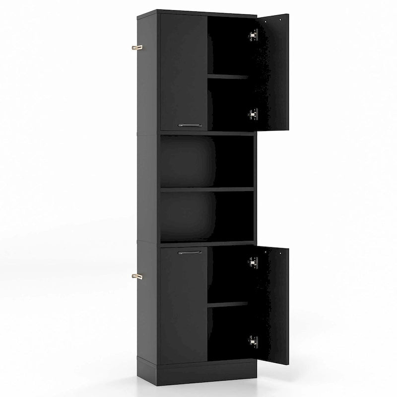 Meuble Colonne de Rangement WC Costway H 190 cm avec 4 Portes et 2 Compartiments Ouverts - Voir Détails