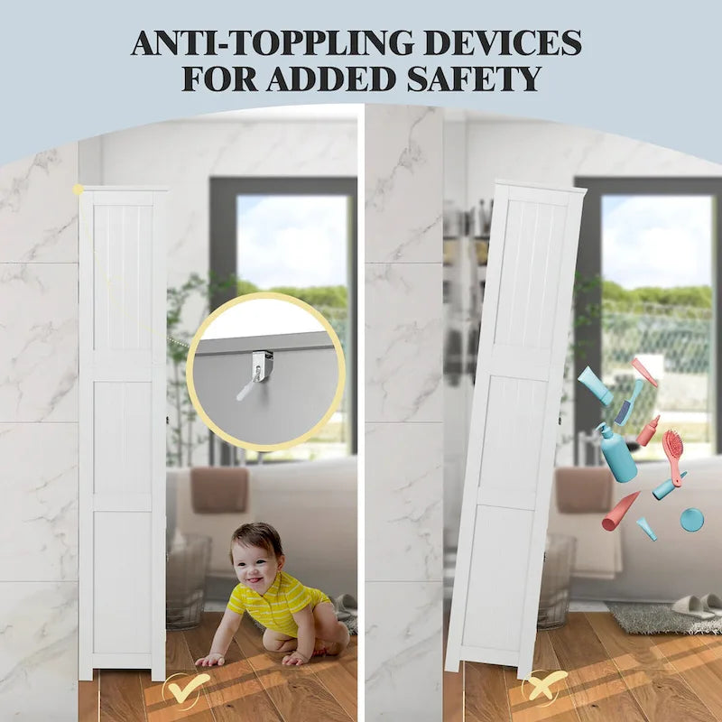 Meuble haut de salle de bain Gymax avec tour de rangement en lin avec porte vitrée et