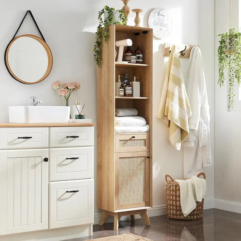 Meuble de rangement en lin en rotin naturel, armoire de rangement de serviettes de salle de bain moderne