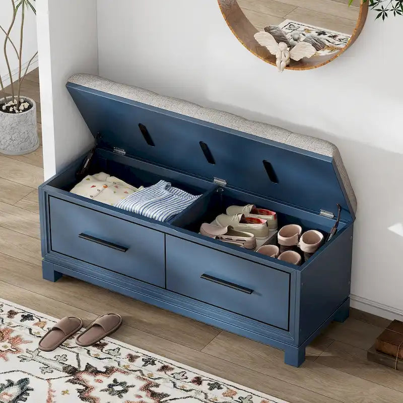 Banc à chaussures avec coussin amovible, banc d'entrée avec rangement dissimulé