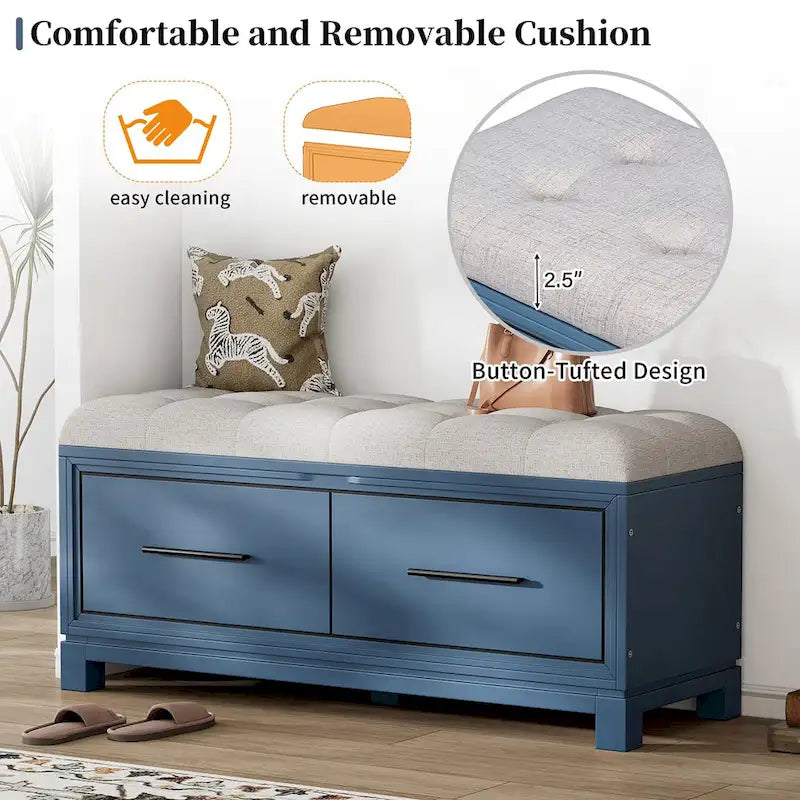 Banc à chaussures avec coussin amovible, banc d'entrée avec rangement dissimulé