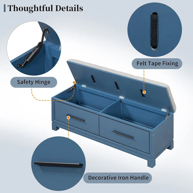 Banc à chaussures avec coussin amovible, banc d'entrée avec rangement dissimulé