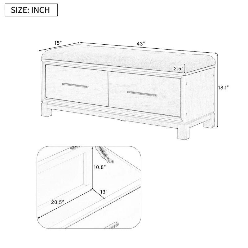 Banc à chaussures avec coussin amovible, banc d'entrée avec rangement dissimulé