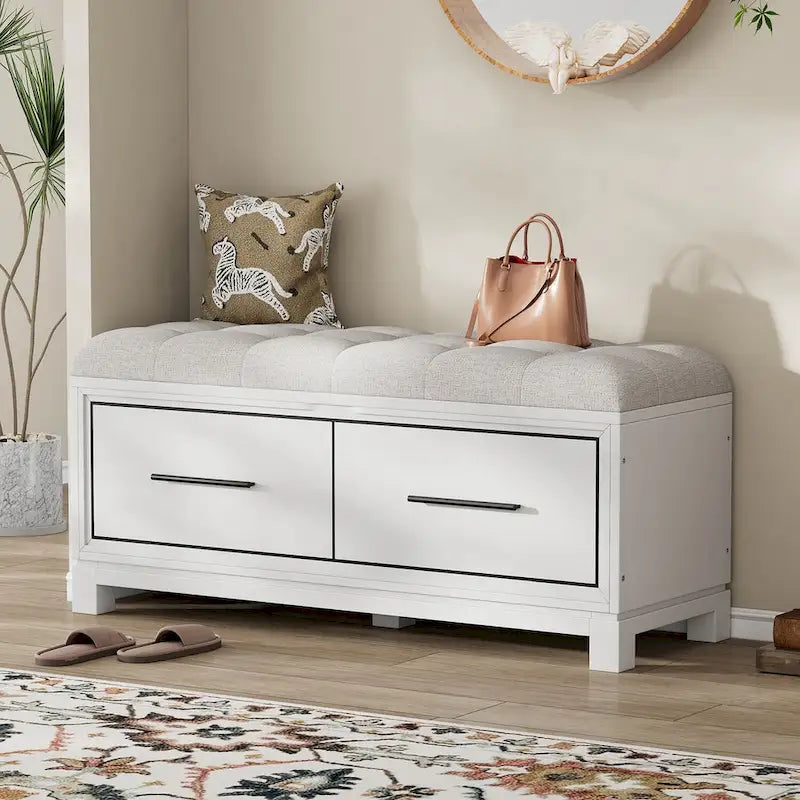 Banc à chaussures avec coussin amovible, banc d'entrée avec rangement dissimulé
