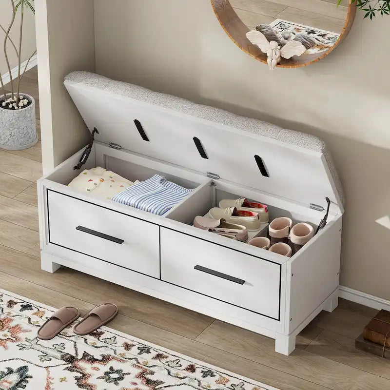 Banc à chaussures avec coussin amovible, banc d'entrée avec rangement dissimulé