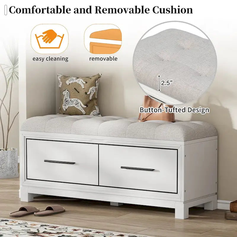 Banc à chaussures avec coussin amovible, banc d'entrée avec rangement dissimulé