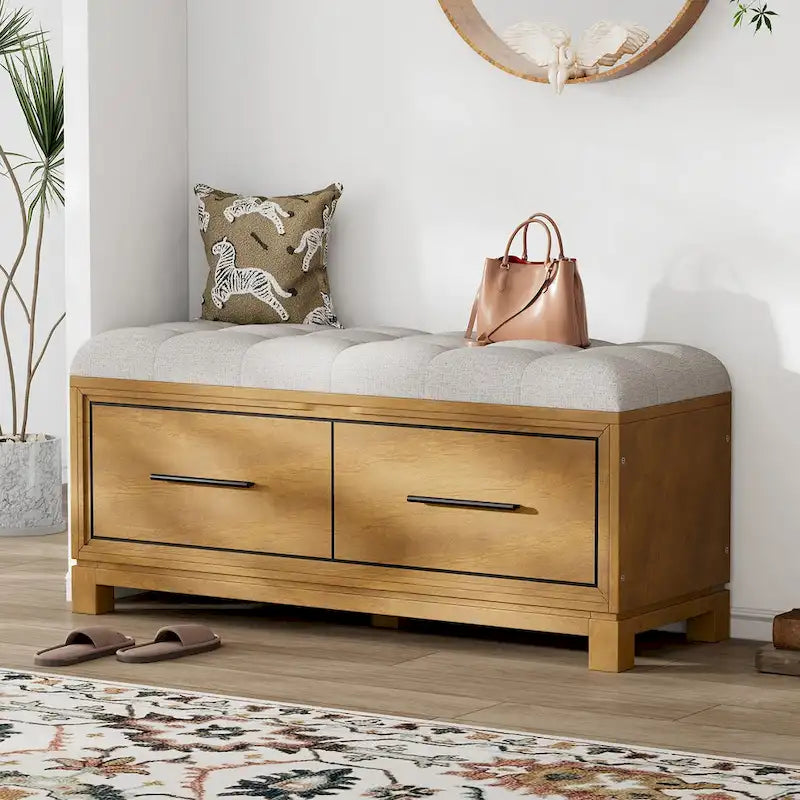 Banc à chaussures avec coussin amovible, banc d'entrée avec rangement dissimulé