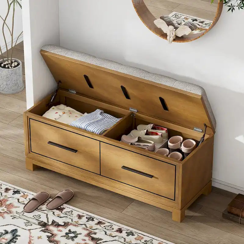 Banc à chaussures avec coussin amovible, banc d'entrée avec rangement dissimulé
