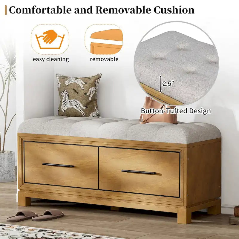 Banc à chaussures avec coussin amovible, banc d'entrée avec rangement dissimulé