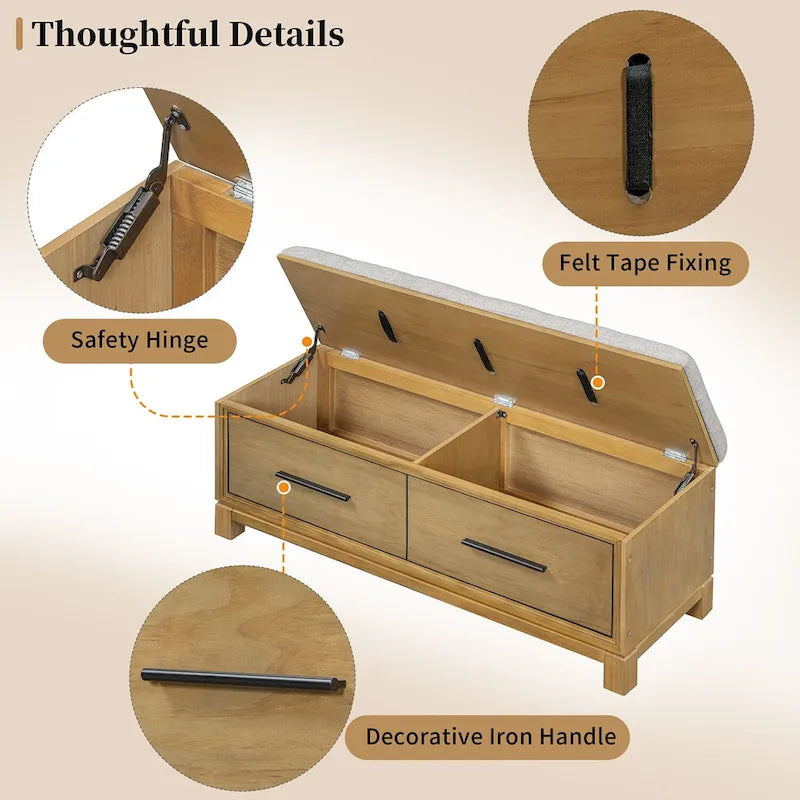 Banc à chaussures avec coussin amovible, banc d'entrée avec rangement dissimulé