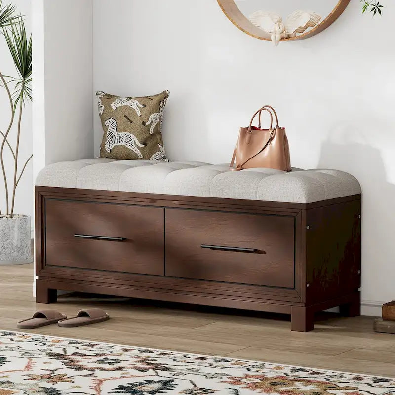Banc à chaussures avec coussin amovible, banc d'entrée avec rangement dissimulé