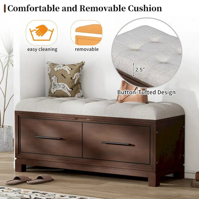 Banc à chaussures avec coussin amovible, banc d'entrée avec rangement dissimulé
