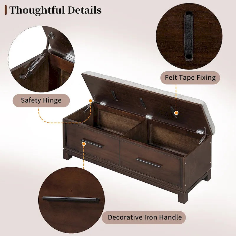 Banc à chaussures avec coussin amovible, banc d'entrée avec rangement dissimulé