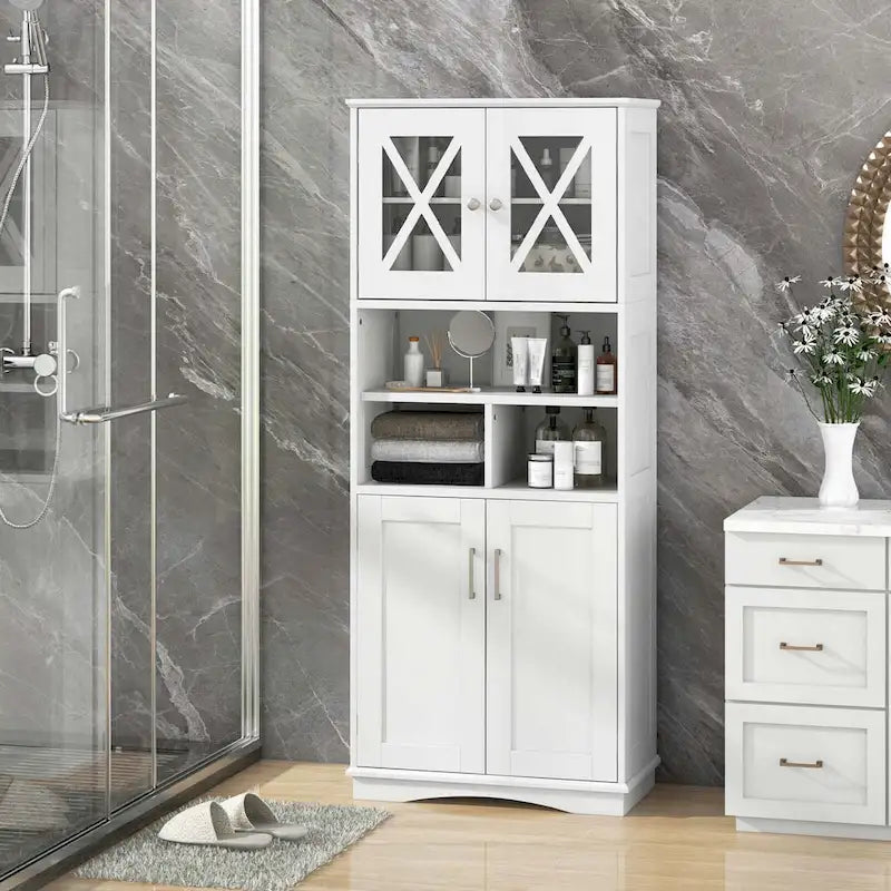 Meuble haut de salle de bain Costway Grand meuble de rangement au sol avec acrylique - Voir détails