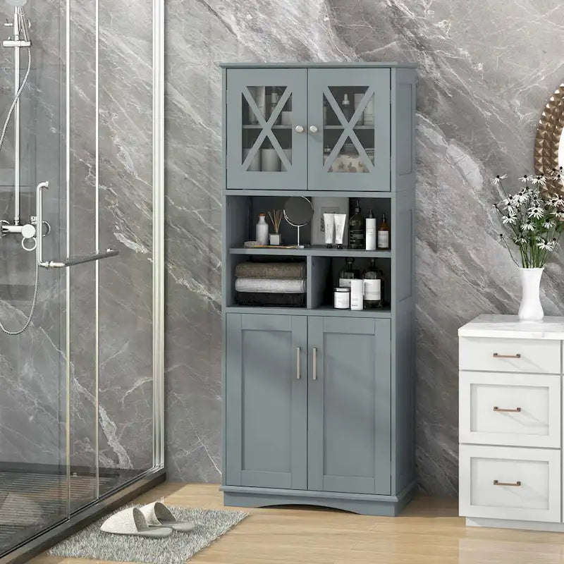 Meuble haut de salle de bain Costway Grand meuble de rangement au sol avec acrylique - Voir détails