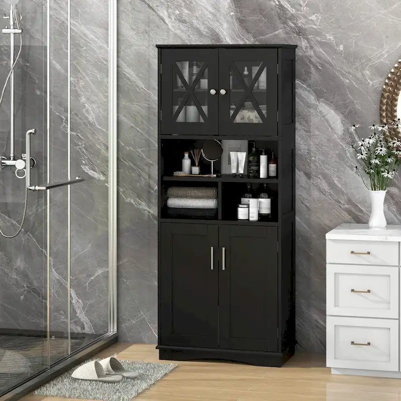 Meuble haut de salle de bain Costway Grand meuble de rangement au sol avec acrylique - Voir détails