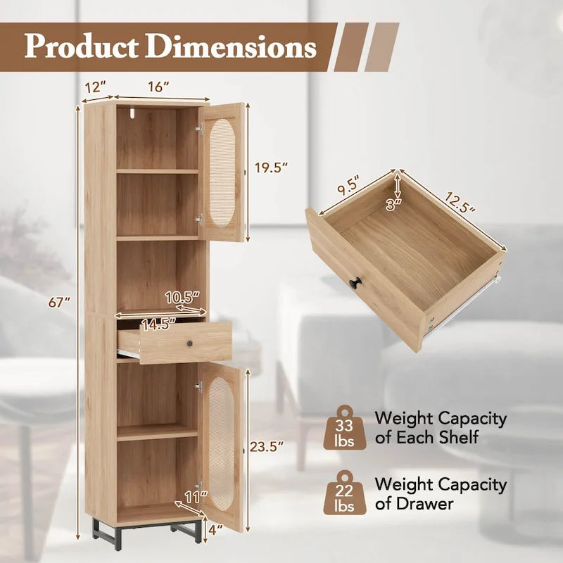 Costway Armoire de salle de bain haute de 67 po avec 2 portes et compartiment ouvert - Voir les détails