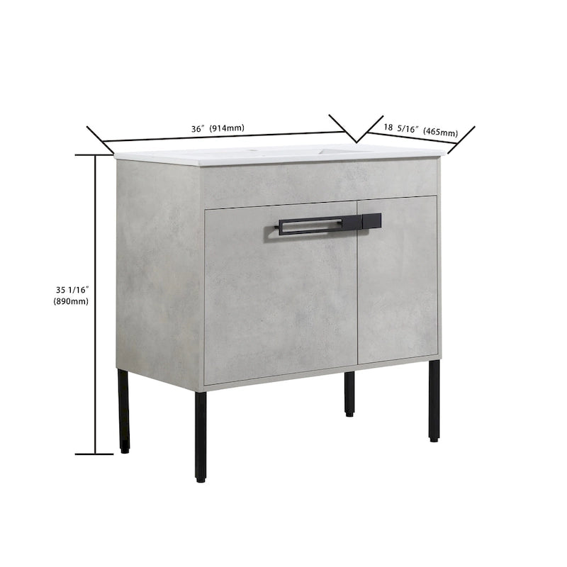 Meuble-lavabo de salle de bain 24 pouces/30 pouces/36 pouces avec évier autoportant/mural, ensemble d'évier en céramique avec étagère réglable