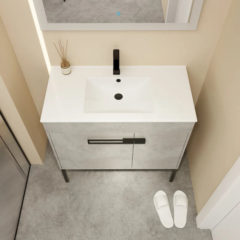 Meuble-lavabo de salle de bain 24 pouces/30 pouces/36 pouces avec évier autoportant/mural, ensemble d'évier en céramique avec étagère réglable