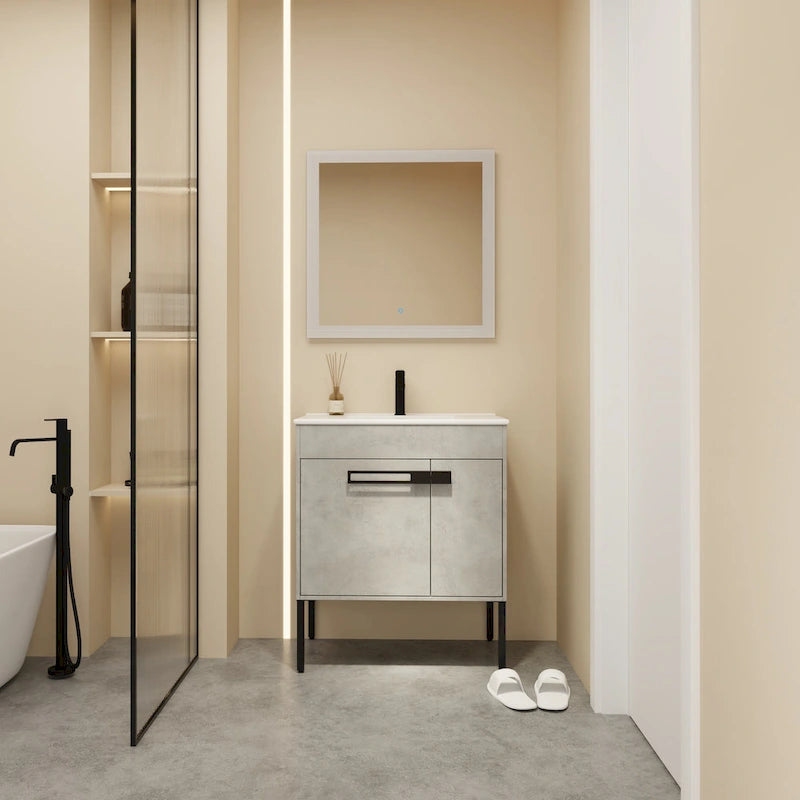 Meuble-lavabo de salle de bain 24 pouces/30 pouces/36 pouces avec évier autoportant/mural, ensemble d'évier en céramique avec étagère réglable