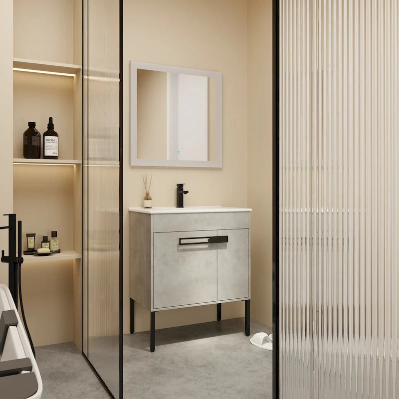 Meuble-lavabo de salle de bain 24 pouces/30 pouces/36 pouces avec évier autoportant/mural, ensemble d'évier en céramique avec étagère réglable