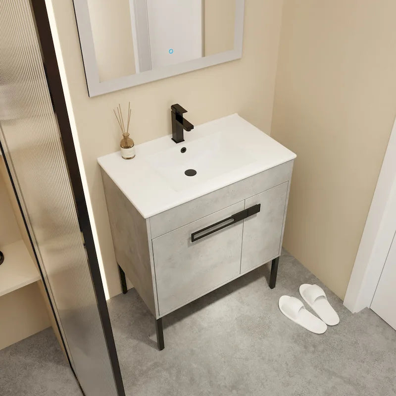 Meuble-lavabo de salle de bain 24 pouces/30 pouces/36 pouces avec évier autoportant/mural, ensemble d'évier en céramique avec étagère réglable