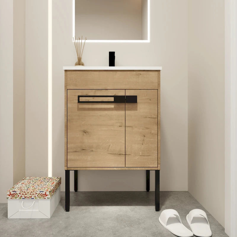 Meuble-lavabo de salle de bain 24 pouces/30 pouces/36 pouces avec évier autoportant/mural, ensemble d'évier en céramique avec étagère réglable