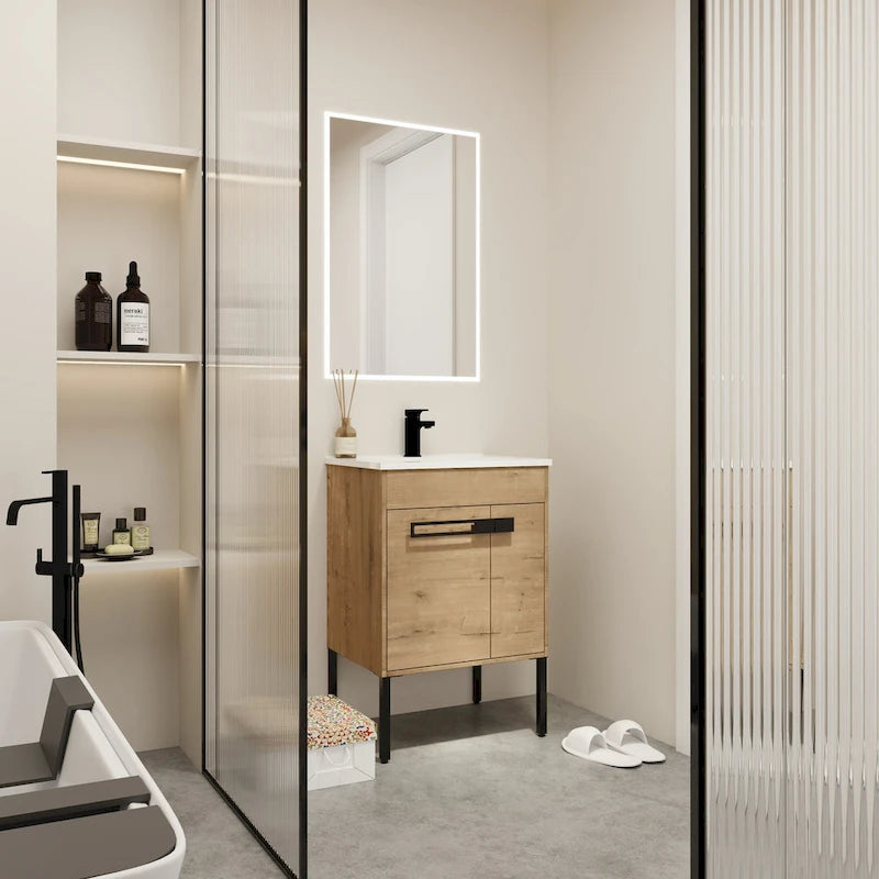Meuble-lavabo de salle de bain 24 pouces/30 pouces/36 pouces avec évier autoportant/mural, ensemble d'évier en céramique avec étagère réglable