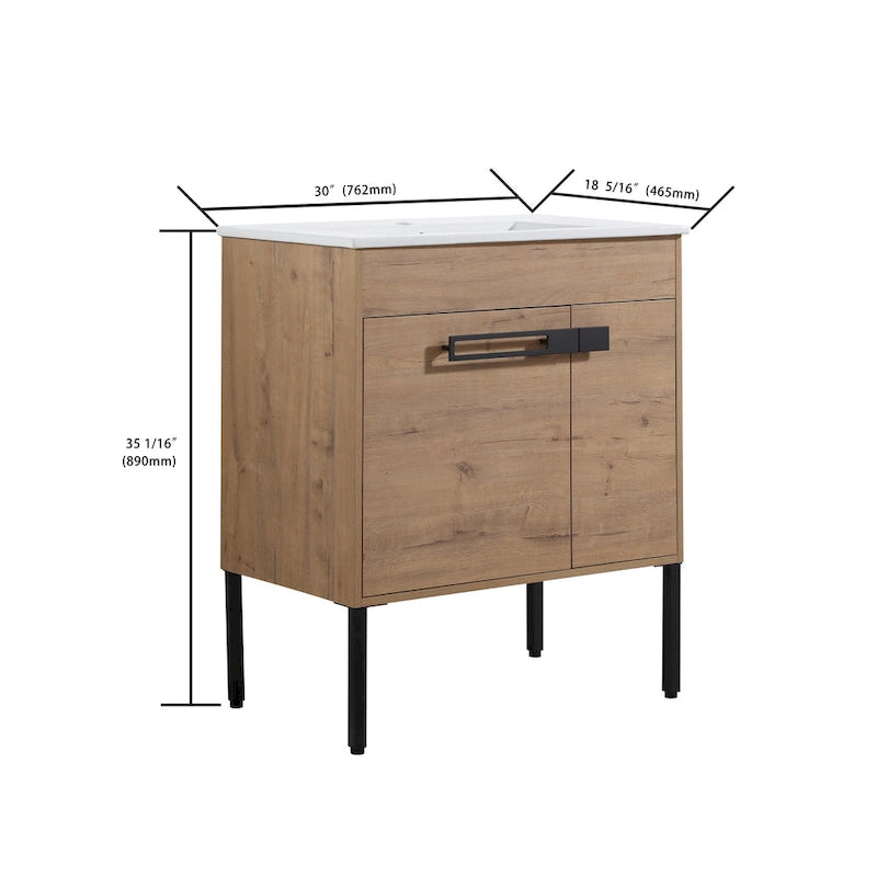 Meuble-lavabo de salle de bain 24 pouces/30 pouces/36 pouces avec évier autoportant/mural, ensemble d'évier en céramique avec étagère réglable