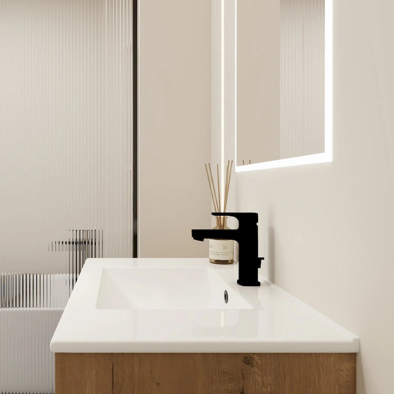 Meuble-lavabo de salle de bain 24 pouces/30 pouces/36 pouces avec évier autoportant/mural, ensemble d'évier en céramique avec étagère réglable