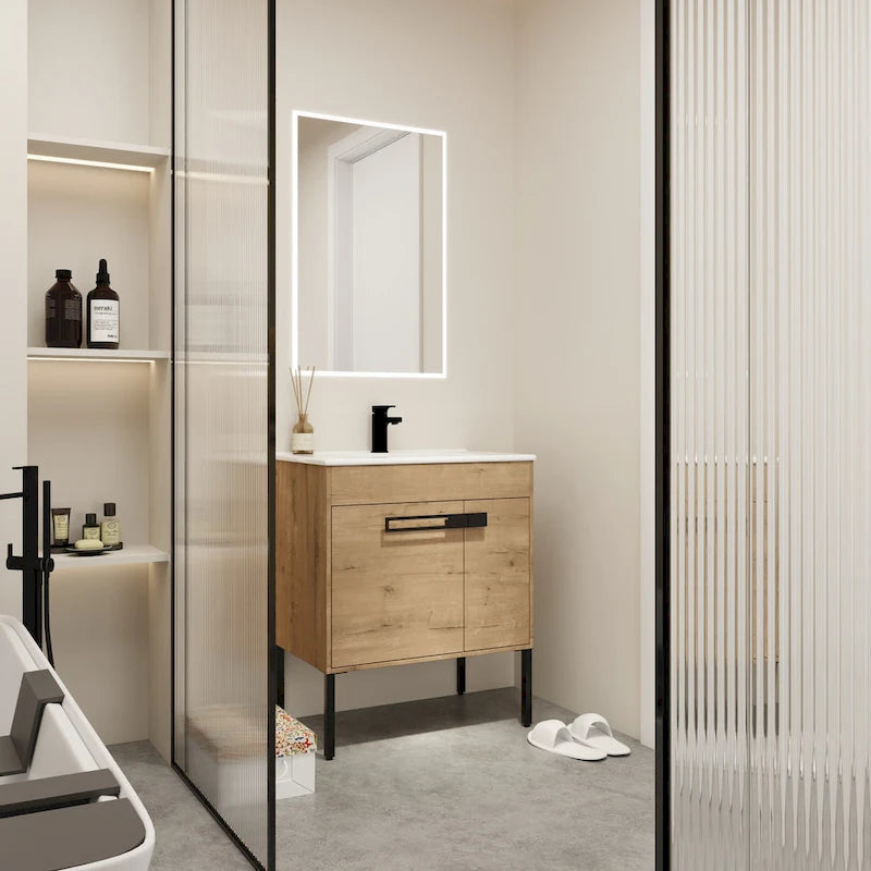Meuble-lavabo de salle de bain 24 pouces/30 pouces/36 pouces avec évier autoportant/mural, ensemble d'évier en céramique avec étagère réglable