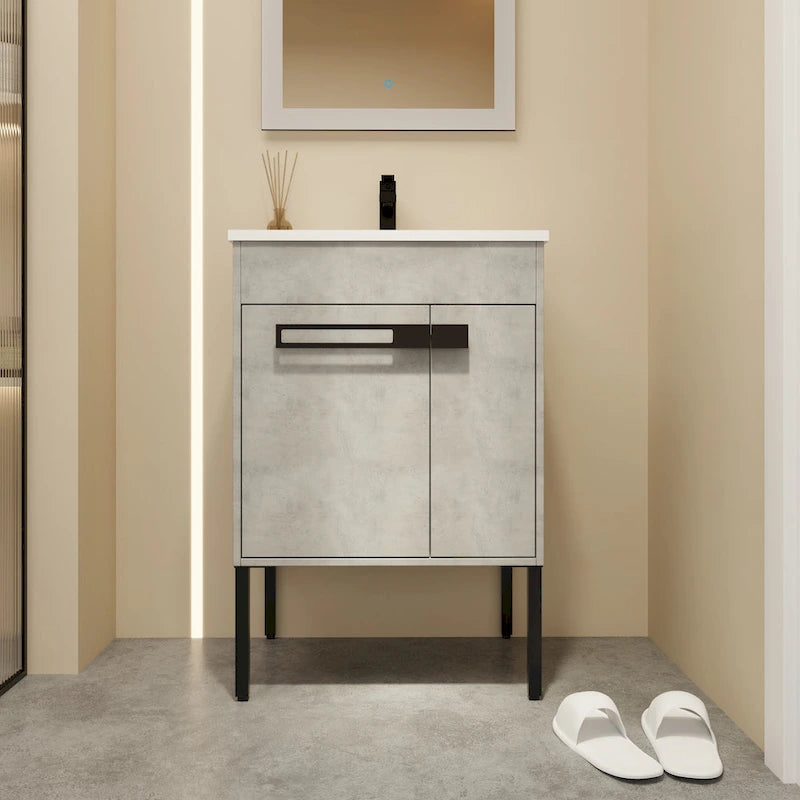 Meuble-lavabo de salle de bain 24 pouces/30 pouces/36 pouces avec évier autoportant/mural, ensemble d'évier en céramique avec étagère réglable